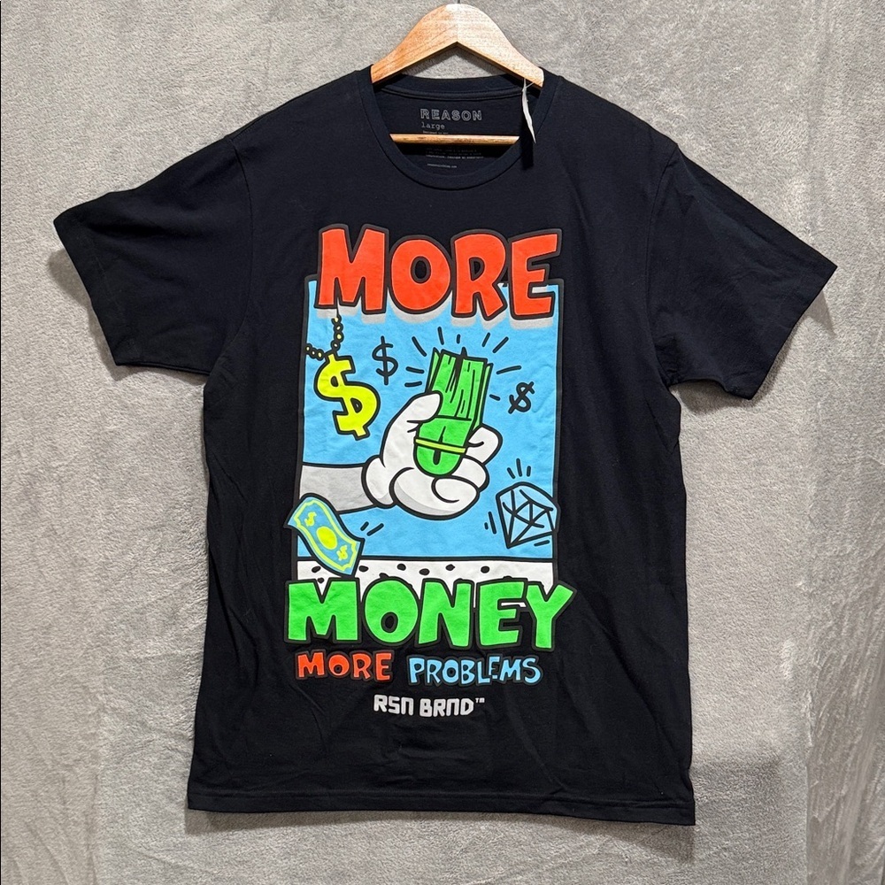 Reason Black Graphic Tee men’s large with Multicolor Print
